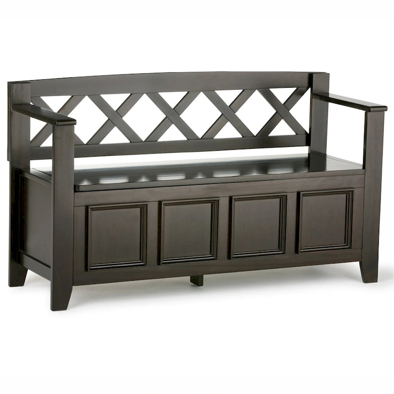Banc de rangement en bois massif de 122 cm avec couvercle relevable