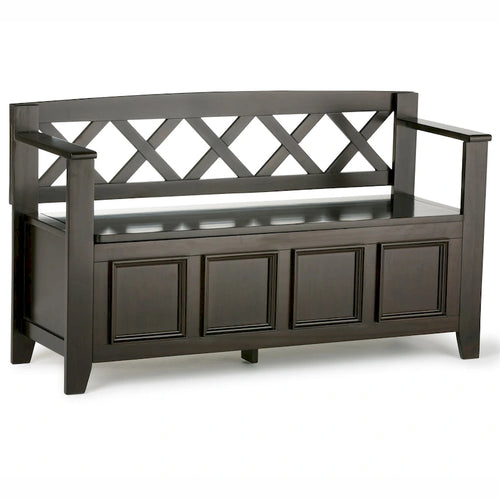 Banc de rangement en bois massif de 122 cm avec couvercle relevable