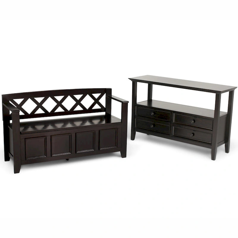 Banc de rangement en bois massif de 122 cm avec couvercle relevable