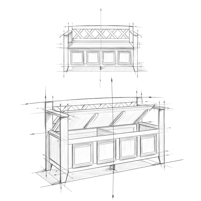 Banc de rangement en bois massif de 122 cm avec couvercle relevable