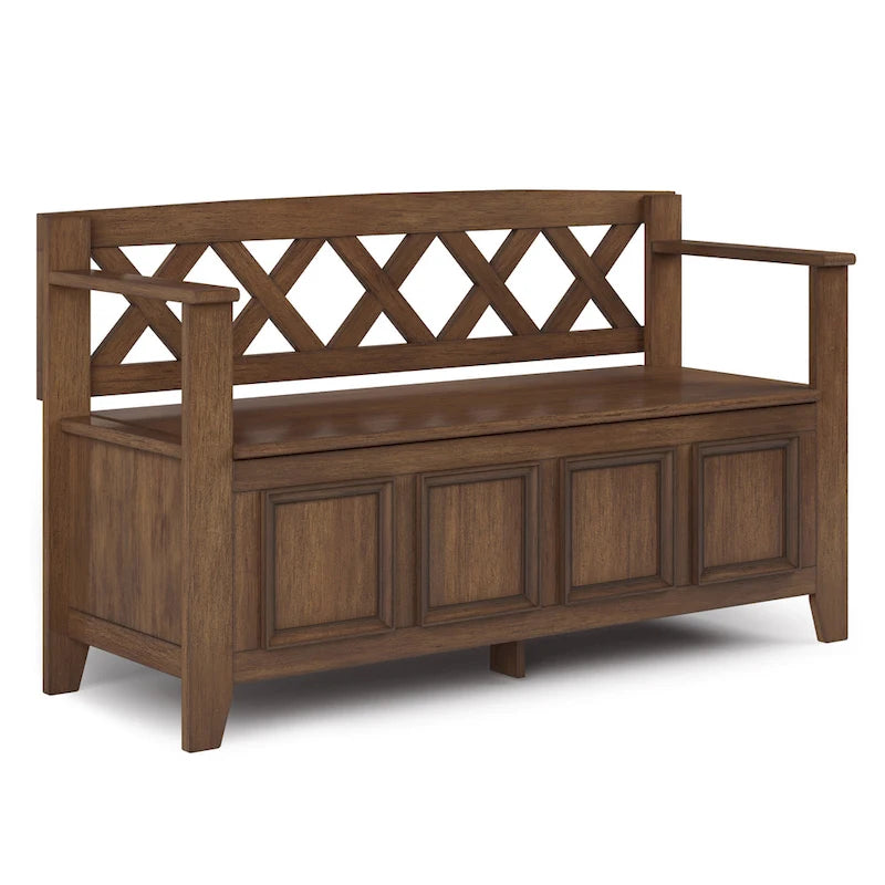 Banc de rangement en bois massif de 122 cm avec couvercle relevable