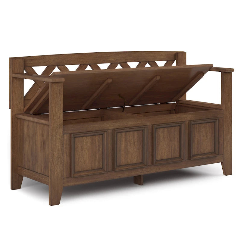 Banc de rangement en bois massif de 122 cm avec couvercle relevable