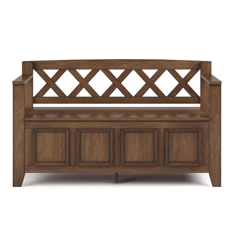 Banc de rangement en bois massif de 122 cm avec couvercle relevable