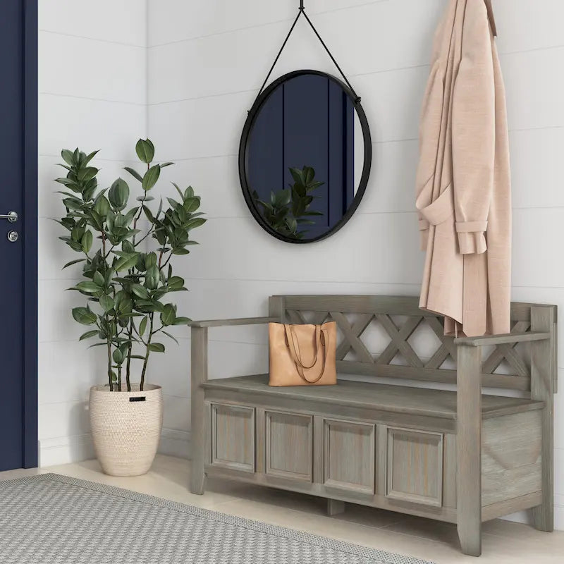 Banc de rangement en bois massif de 122 cm avec couvercle relevable