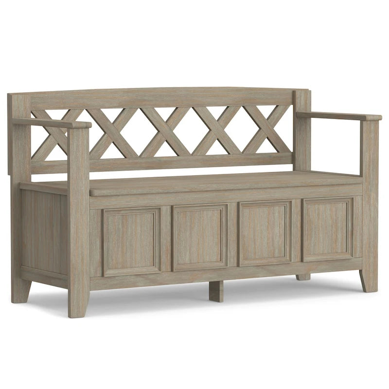 Banc de rangement en bois massif de 122 cm avec couvercle relevable