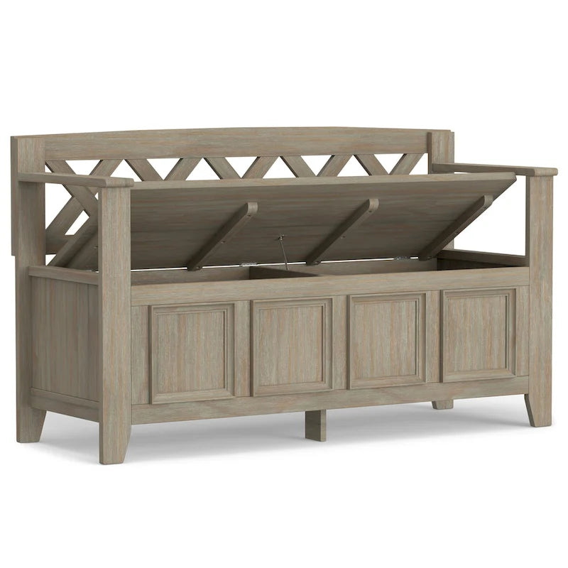 Banc de rangement en bois massif de 122 cm avec couvercle relevable