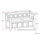 Banc de rangement en bois massif de 122 cm avec couvercle relevable