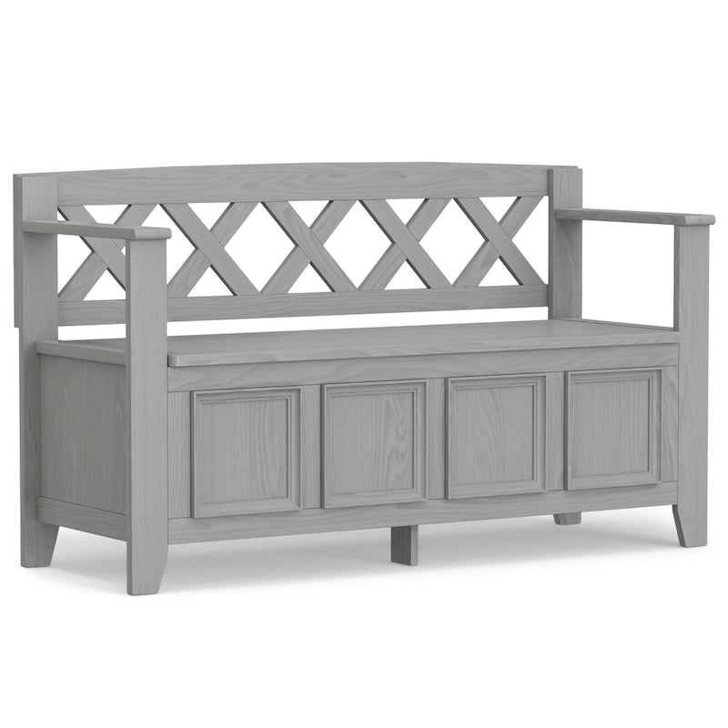 Banc de rangement en bois massif de 122 cm avec couvercle relevable