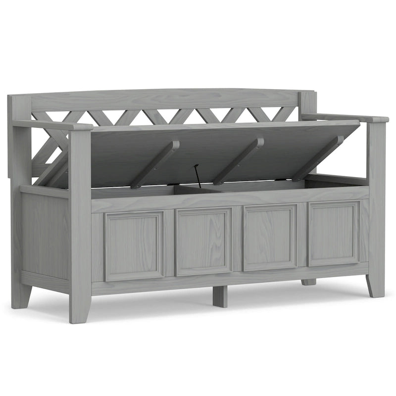 Banc de rangement en bois massif de 122 cm avec couvercle relevable