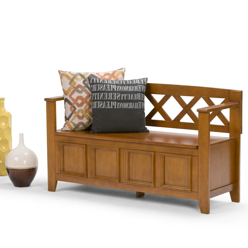 Banc de rangement en bois massif de 122 cm avec couvercle relevable