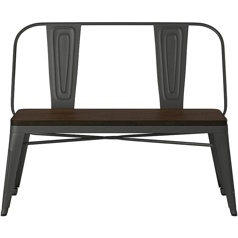Banc de salle à manger avec dossier, plateau bois et pieds métal