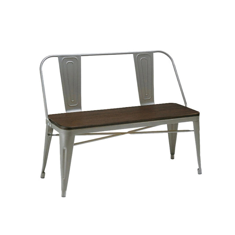 Banc de salle à manger avec dossier, plateau bois et pieds métal