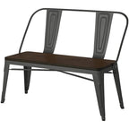 Banc de salle à manger avec dossier, plateau bois et pieds métal
