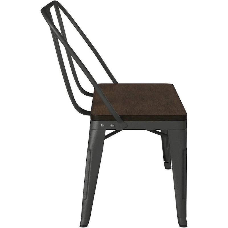 Banc de salle à manger avec dossier, plateau bois et pieds métal