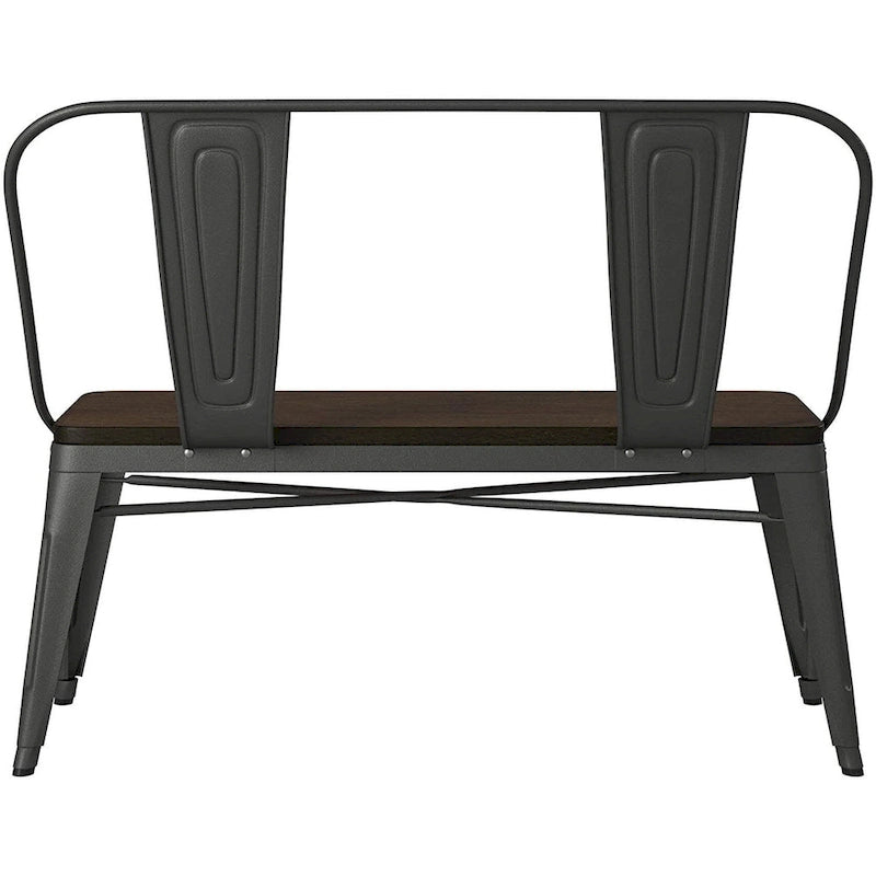 Banc de salle à manger avec dossier, plateau bois et pieds métal