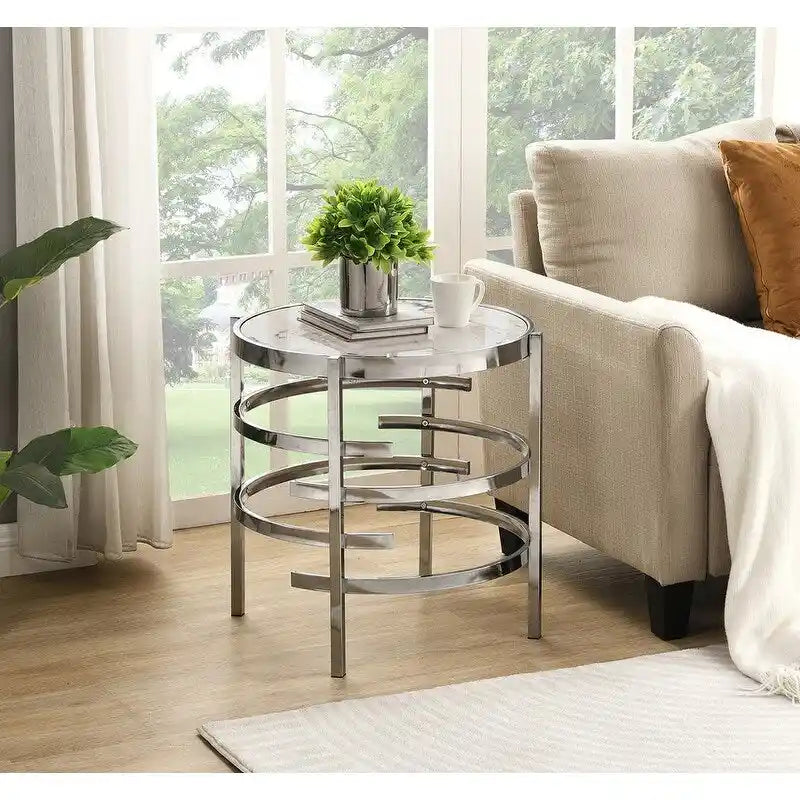 Table d'appoint ronde avec plateau en pierre frittée et cadre en métal, 52,5 cm