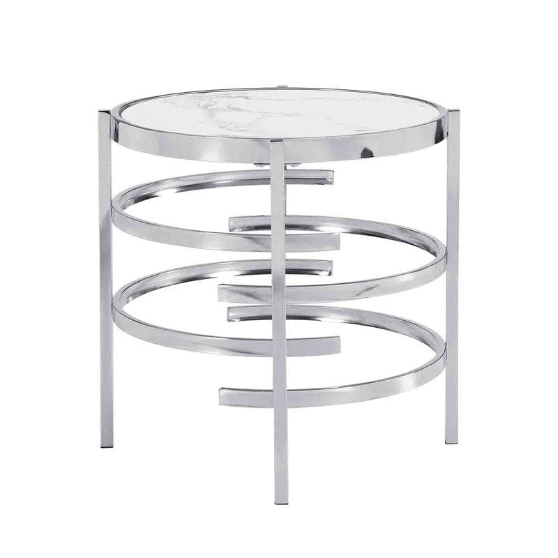 Table d'appoint ronde avec plateau en pierre frittée et cadre en métal, 52,5 cm