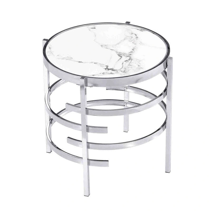 Table d'appoint ronde avec plateau en pierre frittée et cadre en métal, 52,5 cm