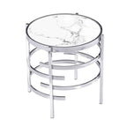 Table d'appoint ronde avec plateau en pierre frittée et cadre en métal, 52,5 cm