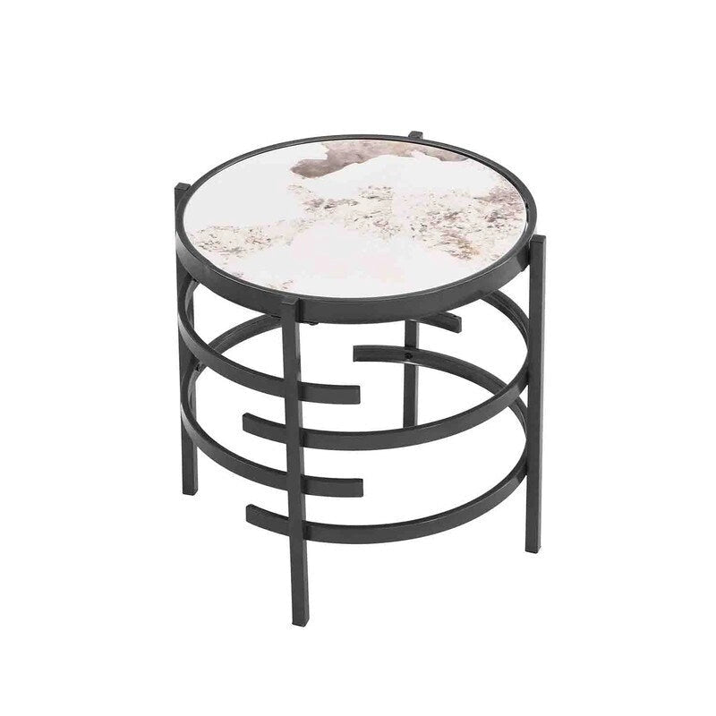 Table d'appoint ronde avec plateau en pierre frittée et cadre en métal, 52,5 cm