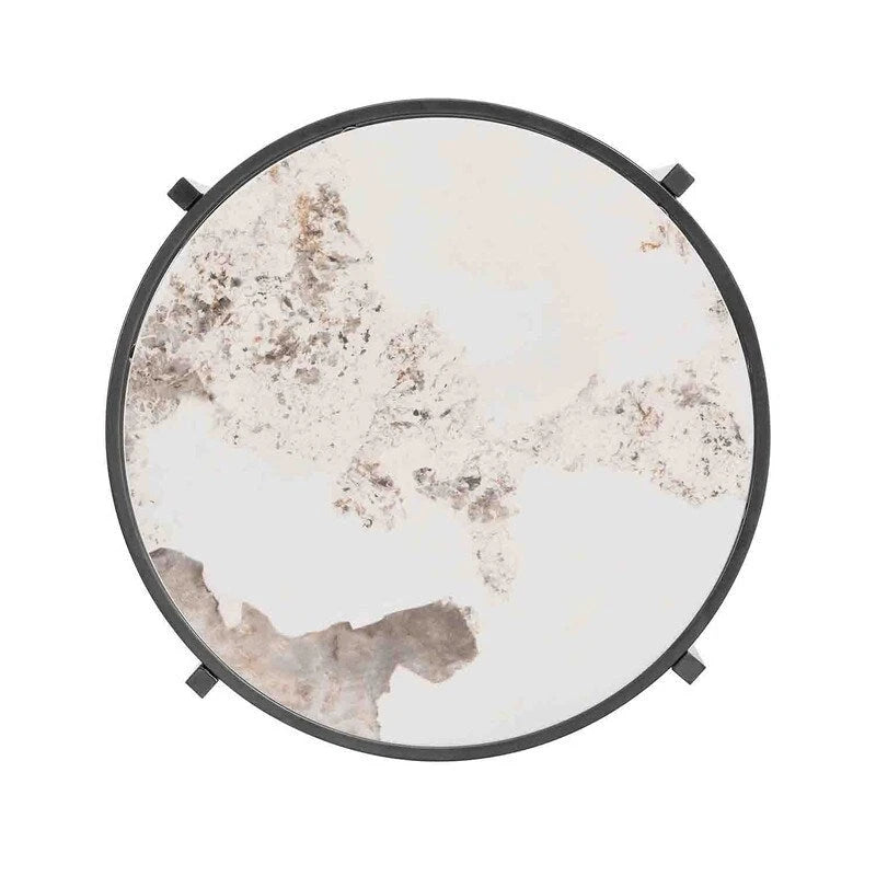 Table d'appoint ronde avec plateau en pierre frittée et cadre en métal, 52,5 cm