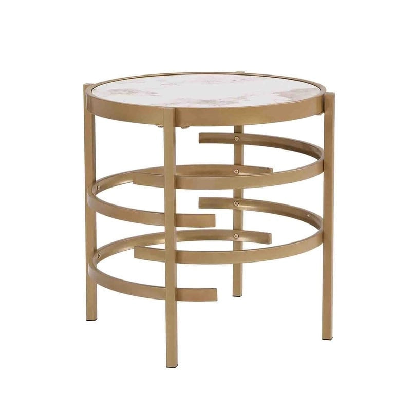 Table d'appoint ronde avec plateau en pierre frittée et cadre en métal, 52,5 cm