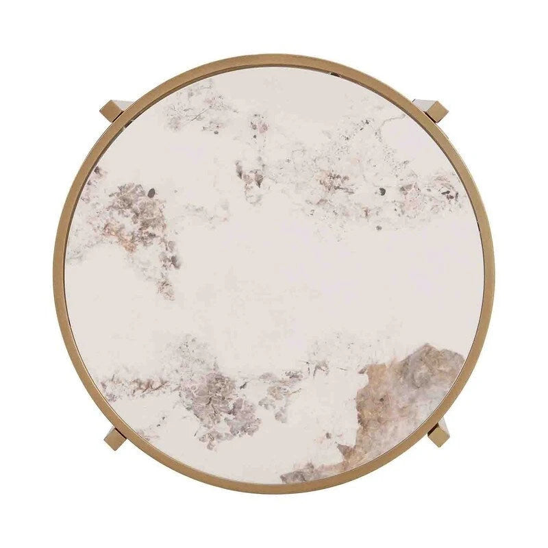 Table d'appoint ronde avec plateau en pierre frittée et cadre en métal, 52,5 cm