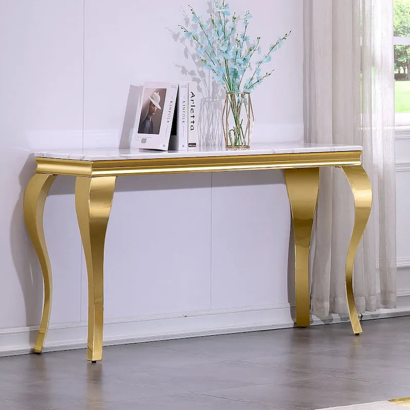 Console avec plateau texturé et pieds en métal