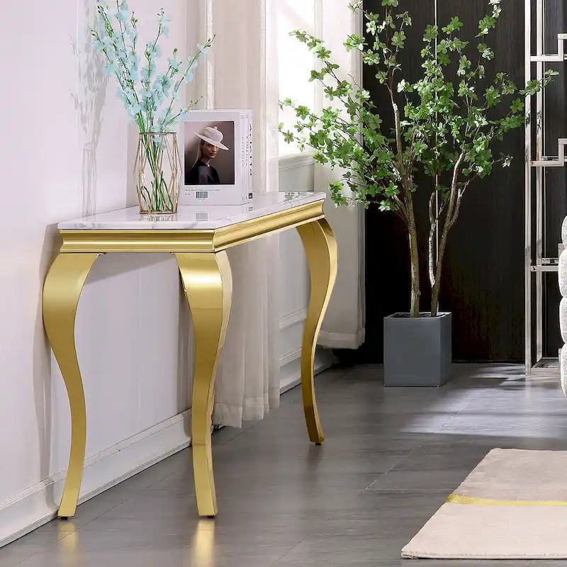 Console avec plateau texturé et pieds en métal