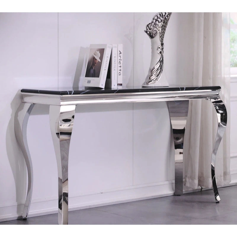 Console avec plateau texturé et pieds en métal