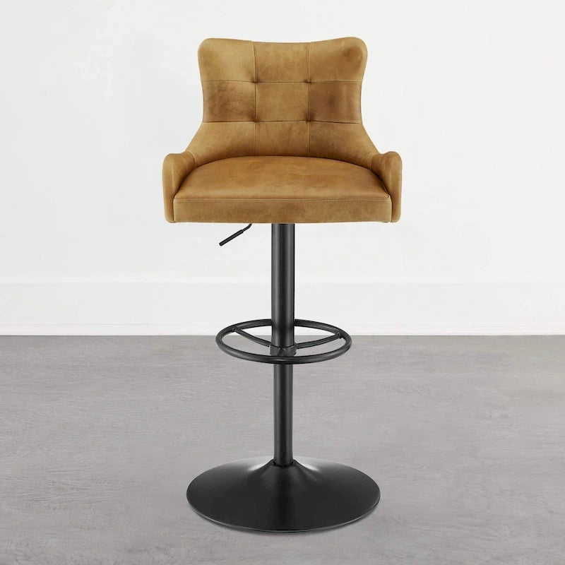 Tabouret de bar pivotant en cuir véritable avec hauteur réglable