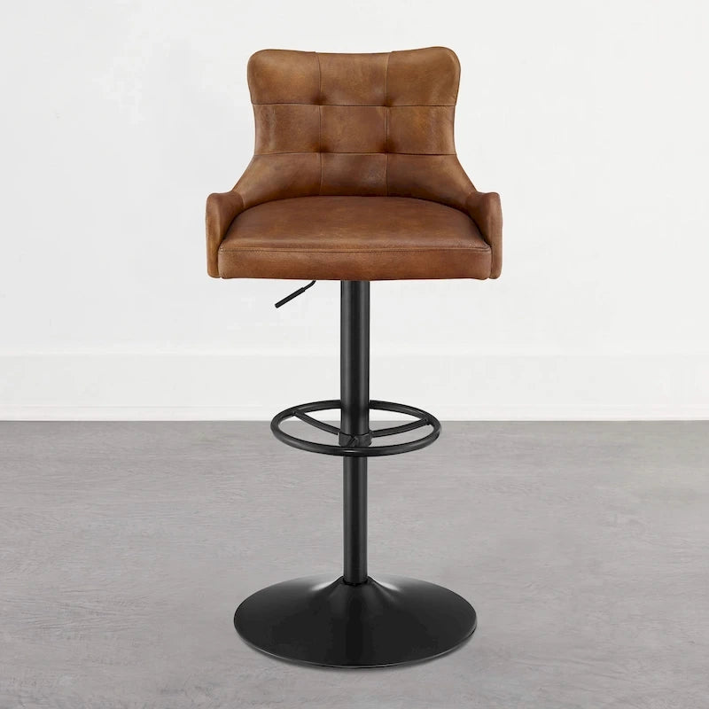 Tabouret de bar pivotant en cuir véritable avec hauteur réglable