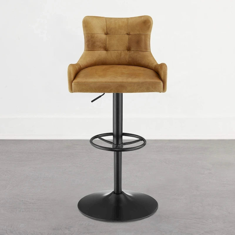 Tabouret de bar pivotant en cuir véritable avec hauteur réglable