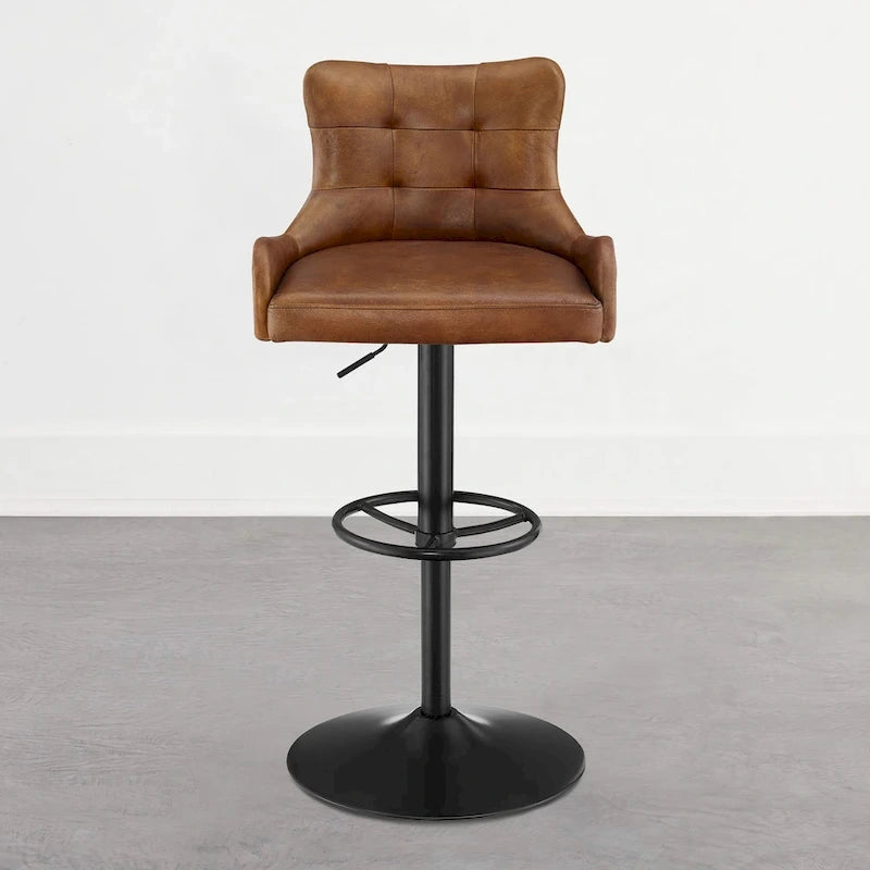Tabouret de bar pivotant en cuir véritable avec hauteur réglable