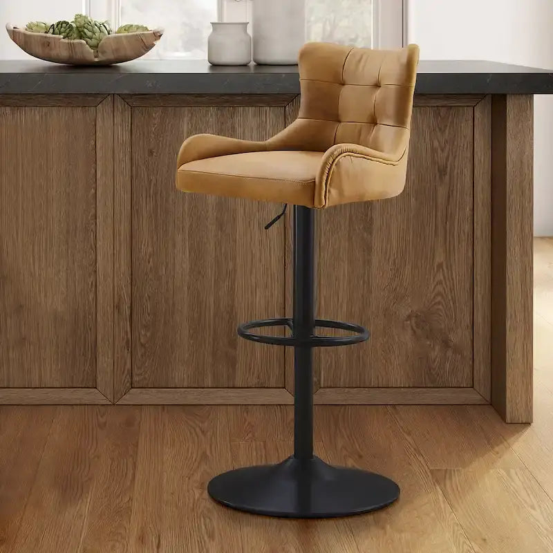 Tabouret de bar pivotant en cuir véritable avec hauteur réglable