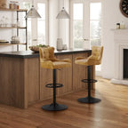 Tabouret de bar pivotant en cuir véritable avec hauteur réglable