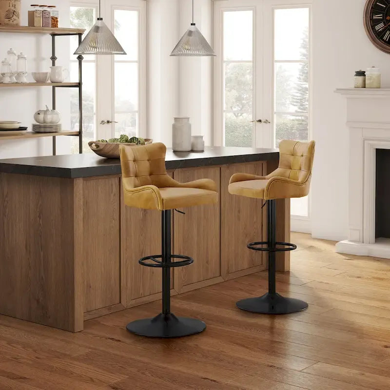 Tabouret de bar pivotant en cuir véritable avec hauteur réglable
