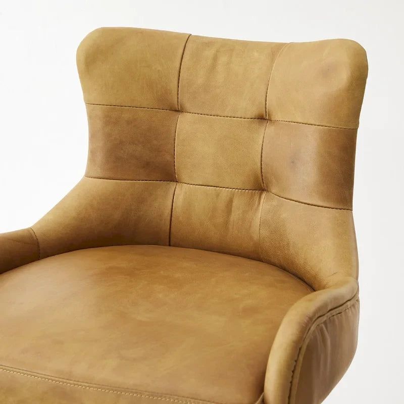 Tabouret de bar pivotant en cuir véritable avec hauteur réglable