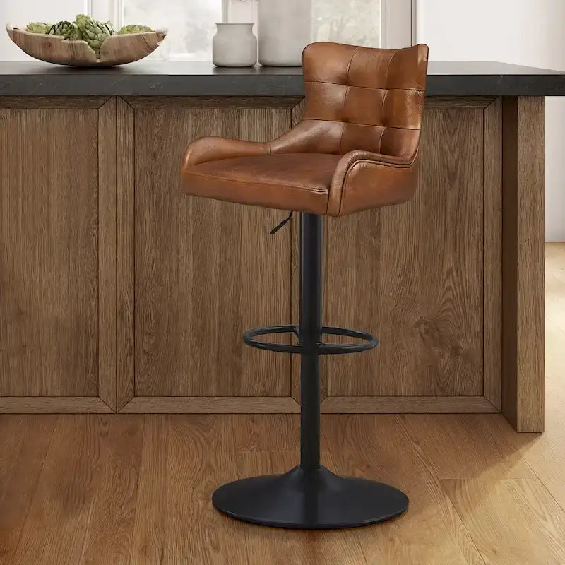 Tabouret de bar pivotant en cuir véritable avec hauteur réglable