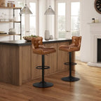 Tabouret de bar pivotant en cuir véritable avec hauteur réglable