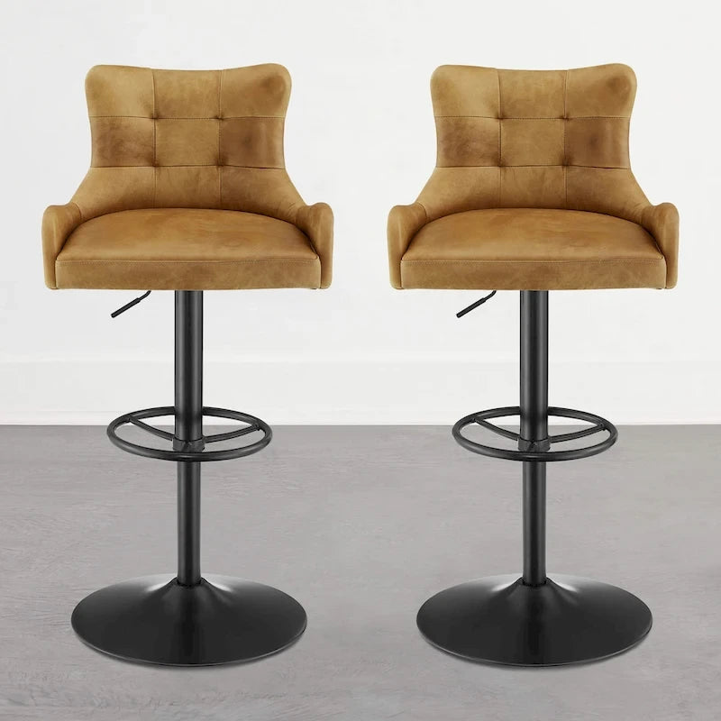 Tabouret de bar pivotant en cuir véritable avec hauteur réglable