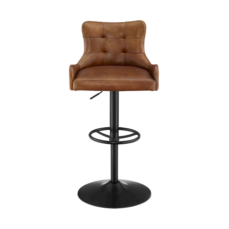 Tabouret de bar pivotant en cuir véritable avec hauteur réglable