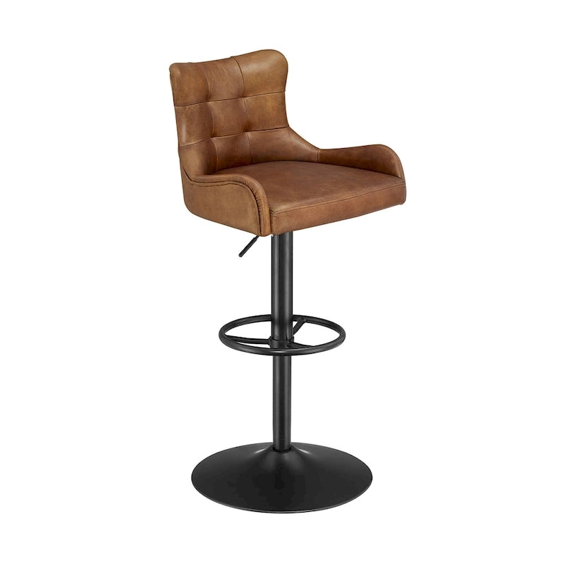 Tabouret de bar pivotant en cuir véritable avec hauteur réglable