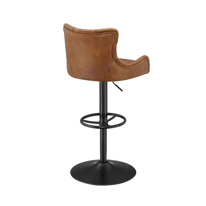 Tabouret de bar pivotant en cuir véritable avec hauteur réglable