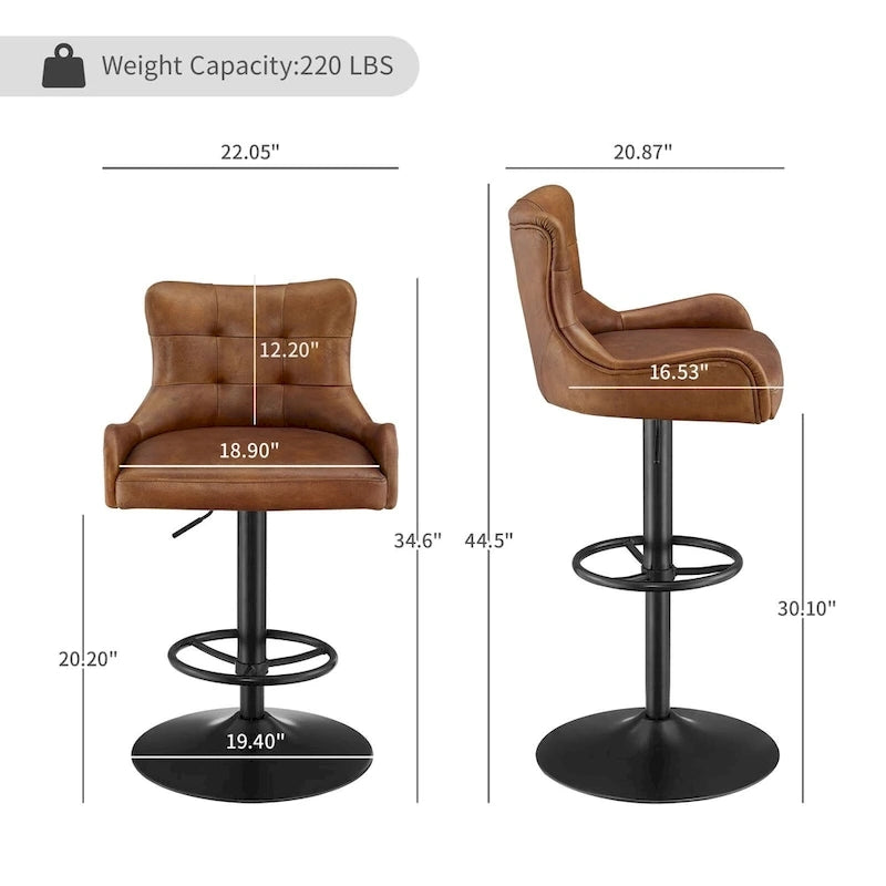 Tabouret de bar pivotant en cuir véritable avec hauteur réglable