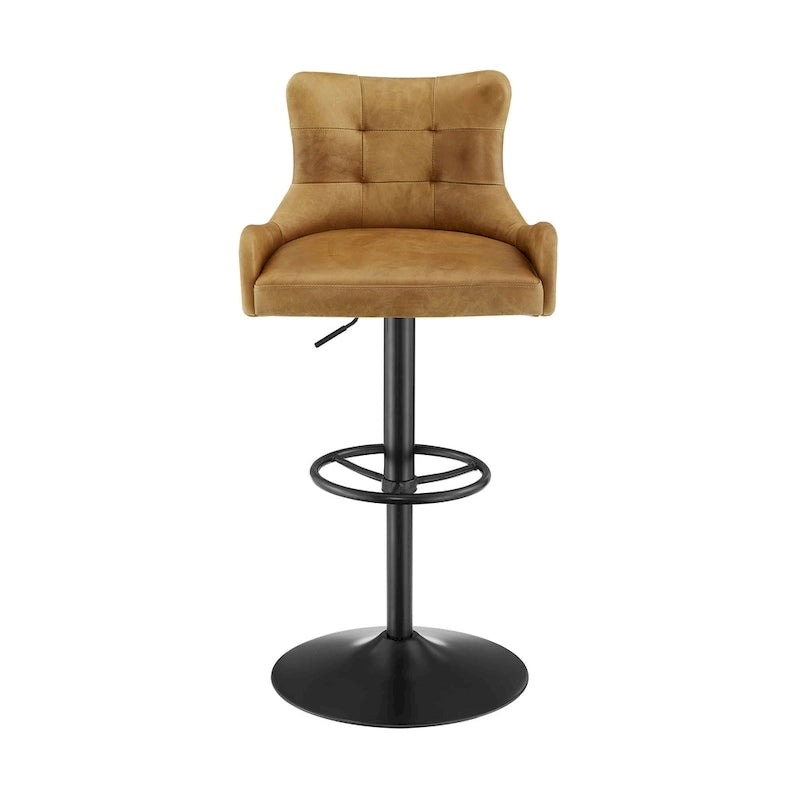 Tabouret de bar pivotant en cuir véritable avec hauteur réglable