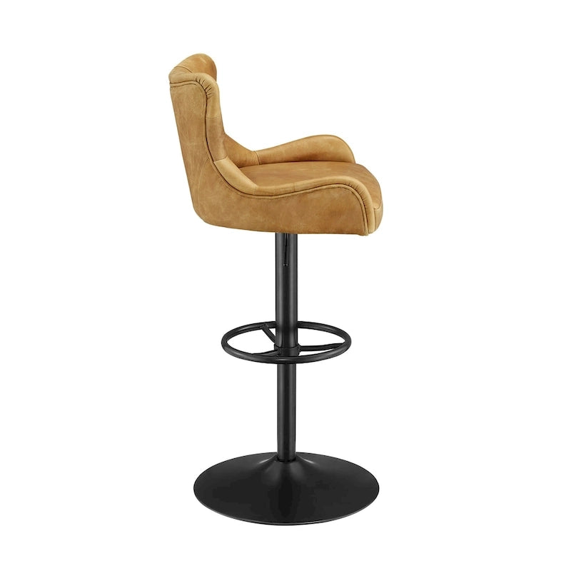 Tabouret de bar pivotant en cuir véritable avec hauteur réglable