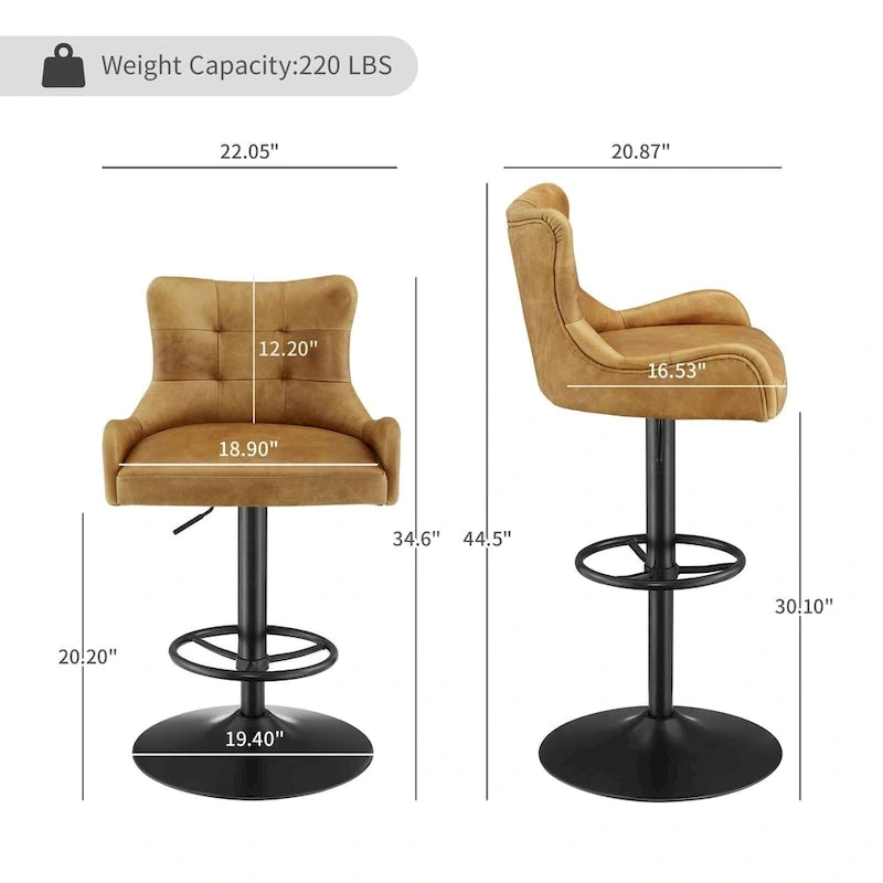 Tabouret de bar pivotant en cuir véritable avec hauteur réglable