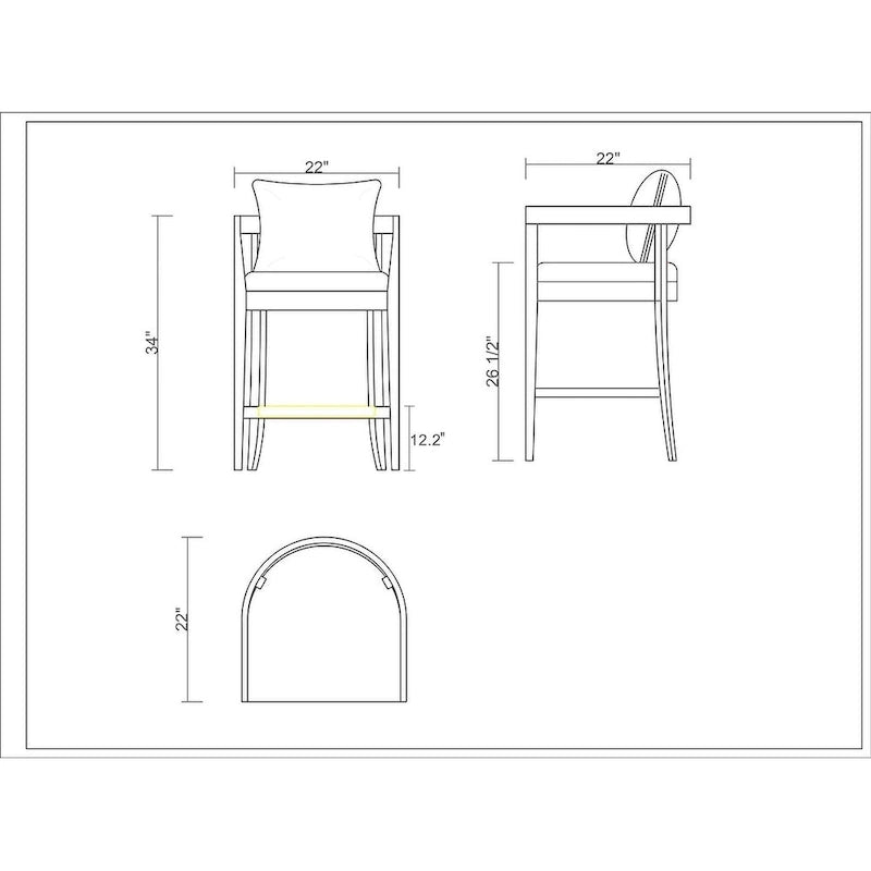 Tabouret de bar mi-century à hauteur de comptoir avec dossier rembourré