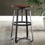 Tabouret de bar réglable avec assise en bois de châtaignier et piètement en métal noir